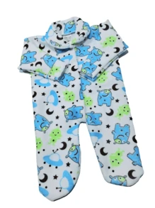 Macacão Pijama Bebê Soft Estampado - Macio e Quentinho KIT COM 3 - Azul bebê - Visão 4