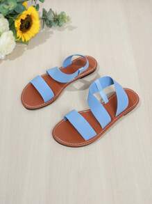Sandalias azul cielo para mujer con diseño romano de tela elástica con punta redonda de moda y plantilla suave. Resistentes al deslizamiento y con banda elástica para un ajuste cómodo y un aspecto casual versátil de peso ligero recién llegado - Celeste - Ver 2