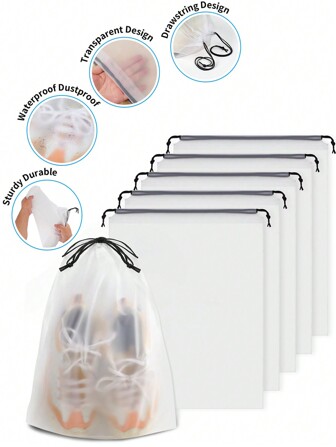 5/10PCS Travel Shoe Bags, Large Transparent Travel Drawstring Shoe Bags, Waterproof And Dustproof, Portable, For Packing Shoes Travel Bags, Travel Shoe Storage Bags For Men And Women Boot Bag Shoes Case Shoe Storage Box Shoes Organizer Accessories For Travel Vacation Cruise Summer Holiday Travelling Bag Travel Stuff Essentials For College Dorm Home School Hotal Travel Organizer Drawstring Shoes Pouch Shoes Cover Dust-Proof For Women Packing Cubes Travel Essential Cruise Essentials Vacation Essentials