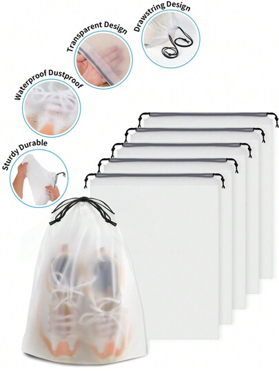 5/10PCS Travel Shoe Bags, Large Transparent Travel Drawstring Shoe Bags, Waterproof And Dustproof, Portable, For Packing Shoes Travel Bags, Travel Shoe Storage Bags For Men And Women Boot Bag Shoes Case Shoe Storage Box Shoes Organizer Accessories For Travel Vacation Cruise Summer Holiday Travelling Bag Travel Stuff Essentials For College Dorm Home School Hotal