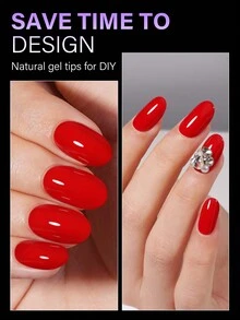 24入組短棺形、短方形、短橢圓形膠片指甲，共12個不同尺寸大小的大紅色假指甲，適用於家居DIY指甲藝術裝飾壓克力指甲供應 - 紅色 - 查看 6