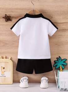 Young Boy Summer New Arrival College Style Printed Short Sleeve Two-Piece Set