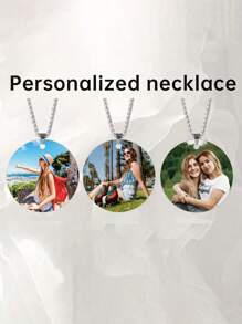 1入/2入/3入組個性化圓形相片吊墜項鍊，定制雙面狗牌，彩色相片鑰匙扣，男女適用的經典紀念日，父親節、母親節禮物，時尚珠寶禮物，適合送給女士的生日禮物 - 彩色 - 查看 8
