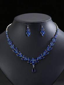 1 Set Of 3pcs Fashionable And Minimalist Cubic Zirconia Necklace Earrings Set For Wedding, Banquet And High-End Jewelry, With Leaf & Water Drop Decoration, Suitable For Women's Festival Wear