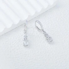 BRLINEY Sterling Silver Hypoallergenic Women's Teardrop Earrings Round Cubic Zirconia Hoop Earrings Fashion Dainty Earrings Gifts For Birthday - Silver - View 5