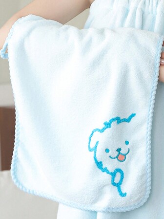 SHEIN X Milania 1pc Women Wearable Hooded Bath Towel, Polyester Fiber, Solid Color, Cute Animal Embroidery Pattern, Bathrobes Or Kitchen/Face Towels, Absorbent, Quick-Drying & Soft, Suitable For Bathroom, Hotel, Party, Beach, Travel, Holiday Gifts