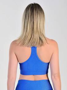 SHORTS + SWIMMER TOP SET IN SHINY RIBBON FABRIC - 寶藍色 - 查看 7