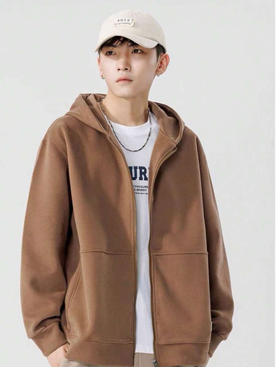 Men Plus Size Hoodies - 卡其色 - 查看 1