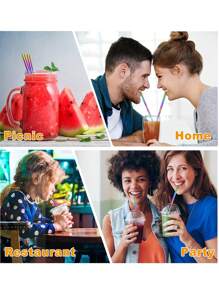 3pcs/Set Reusable Telescopic Straw 304 Stainless Steel Metal Straw With Cleaning Brush Portable  Drinking Straw Set - Multicolor - View 4