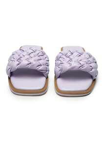 Women Square Open Toe Slide Sandals Slip On Braided Strap Slingback Flat Sandals Vacation Summer Beach Shoes - Purple - View 5