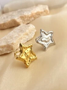 1pc Fashionable French Star Ring, Stainless Steel Plated With 18K Gold, Yellow Starfish Open-Ended Ring, Adjustable Size, Versatile Ring For Women, Suitable For Mother Day, Halloween, Gift