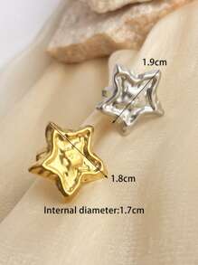 1pc Fashionable French Star Ring, Stainless Steel Plated With 18K Gold, Yellow Starfish Open-Ended Ring, Adjustable Size, Versatile Ring For Women, Suitable For Mother Day, Halloween, Gift