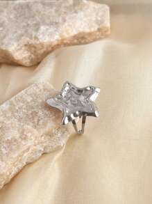 1pc Fashionable French Star Ring, Stainless Steel Plated With 18K Gold, Yellow Starfish Open-Ended Ring, Adjustable Size, Versatile Ring For Women, Suitable For Mother Day, Halloween, Gift