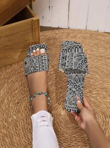 Korean Style Flat Slippers For Women, Summer, French Casual Slip-On, Wide Width Plus Size, Outdoors Available - Multicolor - View 1