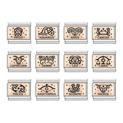 時尚意大利吊鉤，9毫米意大利模塊吊鉤手鏈鏈接，手工DIY模塊珠寶，十二星座白羊座金牛座雙子座巨蟹座獅子座處女座天秤座天蠍座射手座魔羯座水瓶座雙魚座禮品