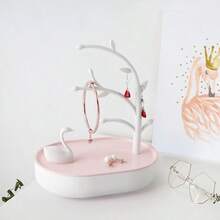 1pc Little Swan Branch-Shaped Tabletop Jewelry Display Stand With 2 Layers, Necklace Storage Organizer For Home Decor - Swan Lake - View 2