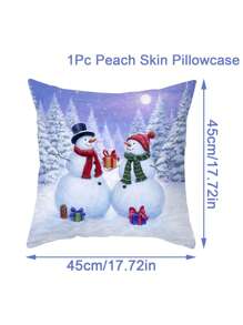 1 件 45*45 厘米圣诞亲肤桃皮方形靠垫套，雪人风格柔软枕套枕套适用于圣诞派对居家房间沙发椅子装饰圣诞节装饰品，不含枕芯，圣诞节 - 彩色 - 查看 14