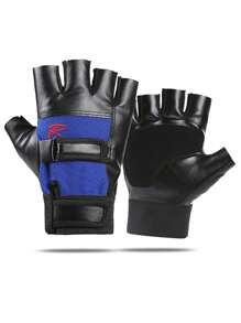 1pair Pu Leather Half Finger Outdoor Motorcycle Riding Fingerless Gloves,Black Gloves - Black - View 5