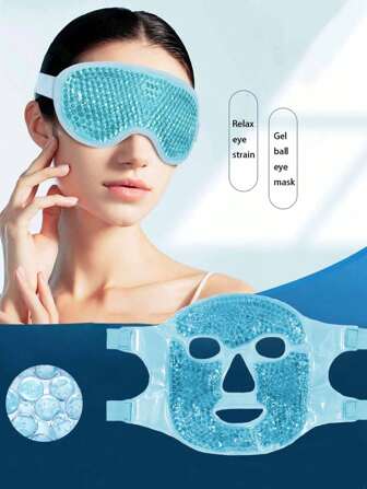 1入組面部冷卻凝膠珠面罩，減輕腫脹和疼痛，舒緩偏頭痛、眼袋、鼻竇炎、腫脹和紅腫，背面配有柔軟絨面，包括1個眼罩和1個面罩，可熱敷/冷敷睡眠用冰袋
