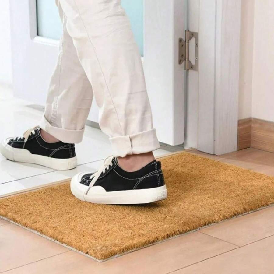 Tapete Capacho De Fibra De Coco Natural Vários Tamanhos Para Porta De Entrada Hall Comércio Antiderrapante Decoração - Marrom - Visão 1