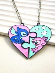 2Pcs Stitch & Angel Pendant Necklaces For Women Men Cute Sweet Puzzle Heart Necklaces Collar Accessories Jewelry Gifts - XL0322 - View 9