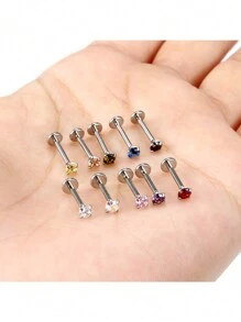 10 pièces Anneau de lèvre à pression en acier inoxydable / acier chirurgical de 20G 18G 16G, bijoux Labret, Anneau de lèvre Monroe, Clou de cartilage, Boucles d'oreilles spirale pour Tragus, Boucles d'oreilles en spirale, Anneau de nez, Bijoux de piercing Medusa, pour hommes et femmes, avec cubic zirconia cubique de 3 mm