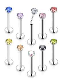 10 pièces Anneau de lèvre à pression en acier inoxydable / acier chirurgical de 20G 18G 16G, bijoux Labret, Anneau de lèvre Monroe, Clou de cartilage, Boucles d'oreilles spirale pour Tragus, Boucles d'oreilles en spirale, Anneau de nez, Bijoux de piercing Medusa, pour hommes et femmes, avec cubic zirconia cubique de 3 mm