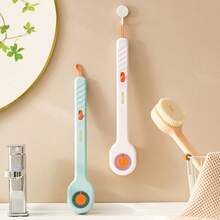 1pc Bath Brush With Handle And Liquid Container, Soft Bristles Handheld Back Scrubber For Body Cleaning - White - View 3