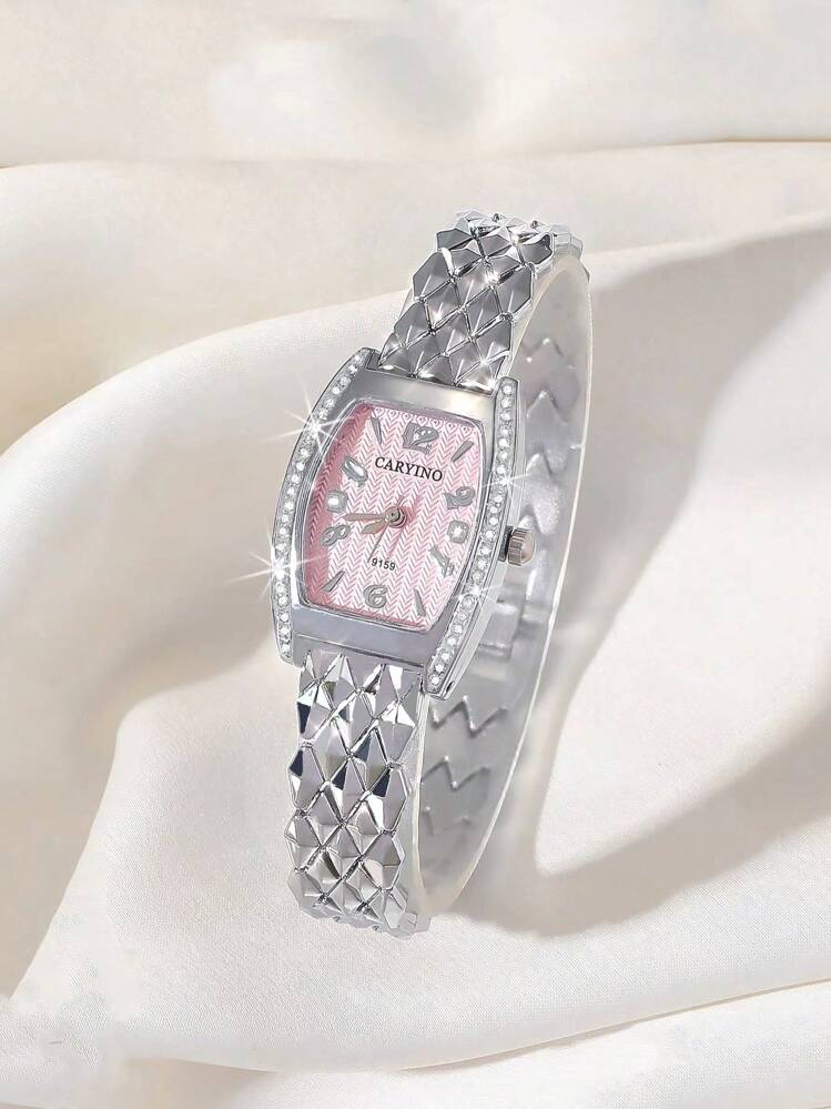 CARYINO レディース シルバーダイヤモンド装飾 ステンレス鋼
