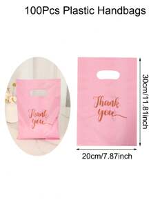 100pcs Solid Color Thank You Plastic Gift Bags, Reusable Plastic Bags Perfect For Jewelry, Clothing, Packaging, Gift And Shopping, Back To School Valentine Day