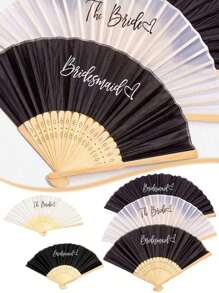 5pcs&1pc Silk Folding Fan, Black And White Fan For Bride And Bridesmaids, Bachelorette Party Wedding Bridal Shower Decoration, Bridesmaid Gift Wedding Decoration, Perfect For Wedding, Dance, Photography And Cheongsam Accessories - Elegant And Convenient Accessories For Any Occasion