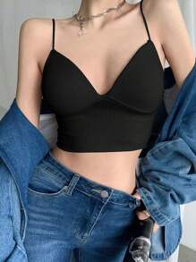 1pc New Spring/Summer Backless Camisole, Fixed Cups, Wrap Chest, Anti-Light, Wear Outside, Basic Tube Top, Workout - Black - View 5