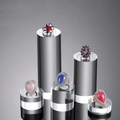 Soporte transparente de exhibición de cosméticos / accesorio de fotografía / adorno para anillos y joyas / elevador de perfume hecho de lámina de columna acrílica