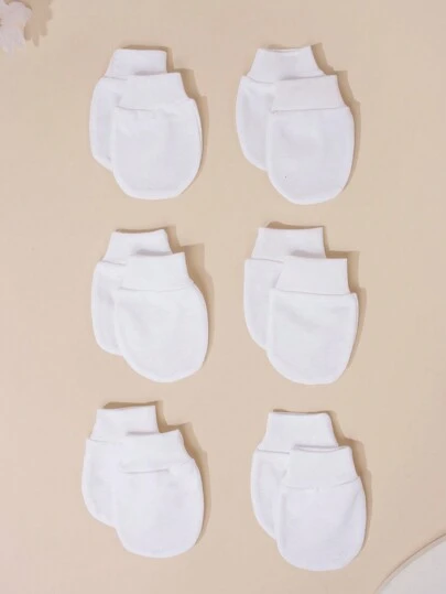 6 Pairs Of All-White Infant Anti-Scratch Mittens, Newborn Protective Gloves For Daily Wear
