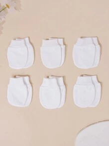6 Pairs Of All-White Infant Anti-Scratch Mittens, Newborn Protective Gloves For Daily Wear - White - View 2