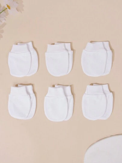 6 Pairs Of All-White Infant Anti-Scratch Mittens, Newborn Protective Gloves For Daily Wear