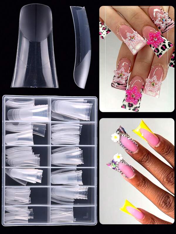 120 قطعة أطراف أظافر بتغطية كاملة على شكل البط، أطراف أظافر بطريقة البط المنحنية والمنتفخة لتطبيق جل أو أظافر صناعية فرنسية عريضة، لأظافر أكريليك احترافية، لصق مباشر، مستلزمات أظافر