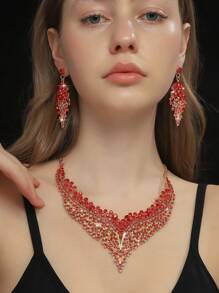 3pcs European And American Vintage Crystal Jewelry Set, Consisting Of Exaggerated Short Necklace And Earrings, Ideal For Evening Banquets, Court Style
