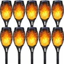 10PCS Solar Light Flashing Flame Flashlight Outdoor Landscape Decorative Lighting Dusk To Dawn Automatic On/Off Safety Flame Light For Garden Access Driveway 10 Pieces