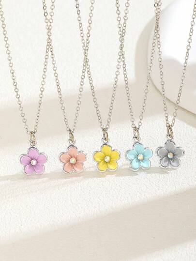 1pc Beautiful Cute Fashionable Colorful Flower Pendant Necklace For Girls Kids Delicate Party Banquet Summer Necklace Jewelry For Daily Wear & Birthday Gift