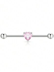 1 件心形方晶锆石樱桃水晶不锈钢工业杠铃耳环，长螺旋耳锥塞，适合女性日常佩戴耳洞首饰情人节 - 銀色 - 查看 13