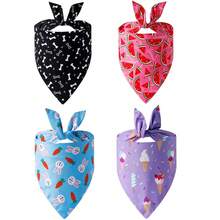 1 pieza Bandana ajustable de doble cara en forma de triángulo para mascotas, apta para perros medianos y pequeños, diseño de sandía, hueso y conejo, ideal para primavera y verano - Multicolor - Ver 1