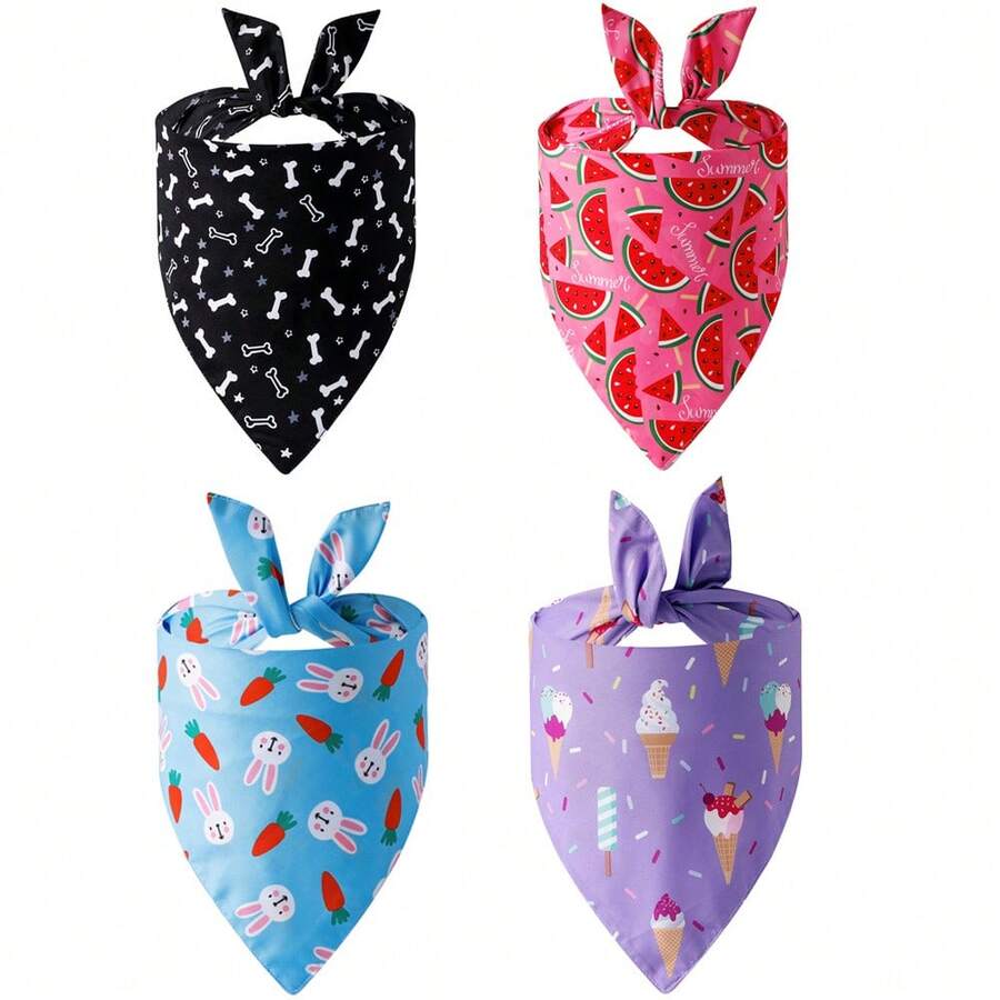 1 pieza Bandana ajustable de doble cara en forma de triángulo para mascotas, apta para perros medianos y pequeños, diseño de sandía, hueso y conejo, ideal para primavera y verano - Multicolor - Ver 1