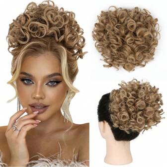 Messy Bun Short Curly Ponytail Extension Elastic Drawstring Loose Hair Bun Hair Pieces For Women With Thinning Hair High Temperature Synthetic Fiber Hair Bun Extension