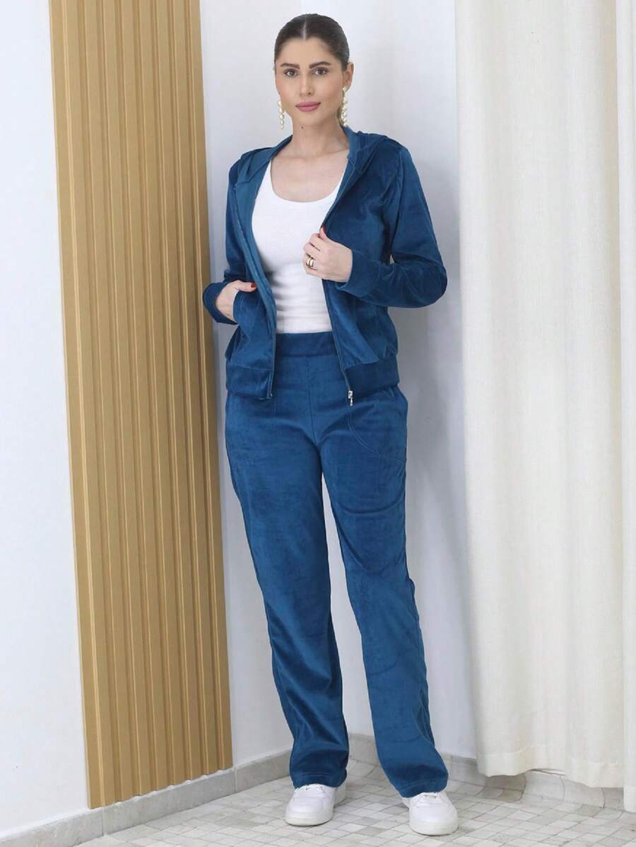 Women Two-Piece Outfits - Teal Blue - View 1