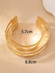 1set Geometric Hollow-Out Open Cuff Bracelet & Arm Band, 2pcs Retro Exaggerate Jewelry Set - Yellow Gold - View 4