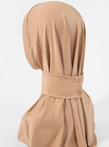 Awegeo 女士纯色发带式头巾内衬，带松紧带和搭扣 - 时尚套头式头饰，柔软舒适，休闲头巾帽，适合日常佩戴 - 卡其色 - 查看 2