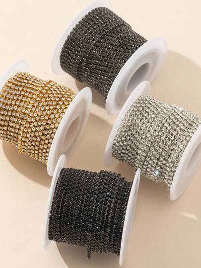 1 Roll 6.5# 2mm 400cm Super Sparkling Rhinestone Chain, Nail Art Decoration Chain, DIY Decoration Chain, Diamond Chain