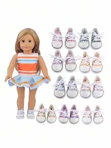1 双经典帆布运动鞋，适合 18 英寸美国娃娃，带鞋带的娃娃鞋，娃娃休闲运动鞋 - 时尚娃娃配饰，非常适合小女孩和男孩的生日、节日和玩具、娃娃衣服、玩具、娃娃玩具 - 純色 - 查看 3