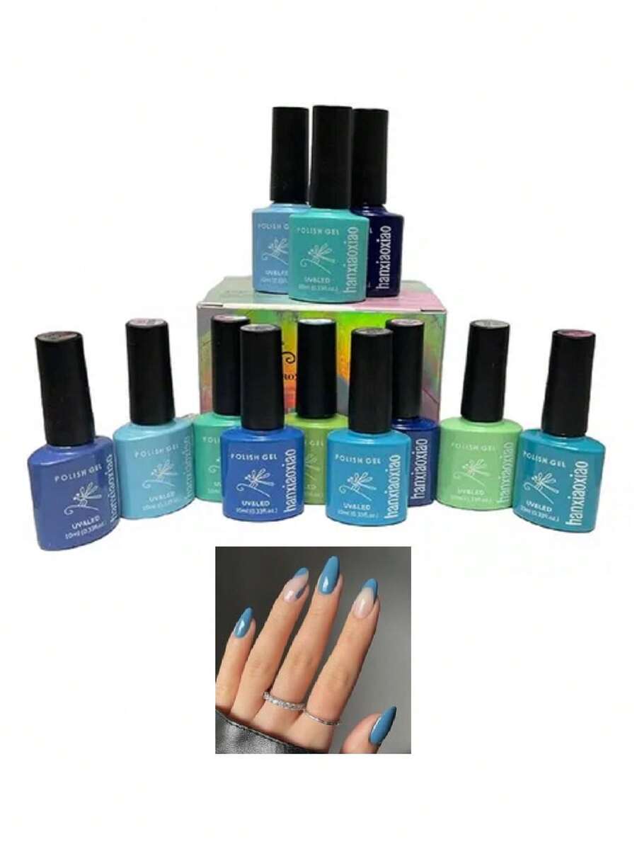 Hanxiaxiao Semi Permanent Nail Polish Box With 12 Shades - Blue - View 1